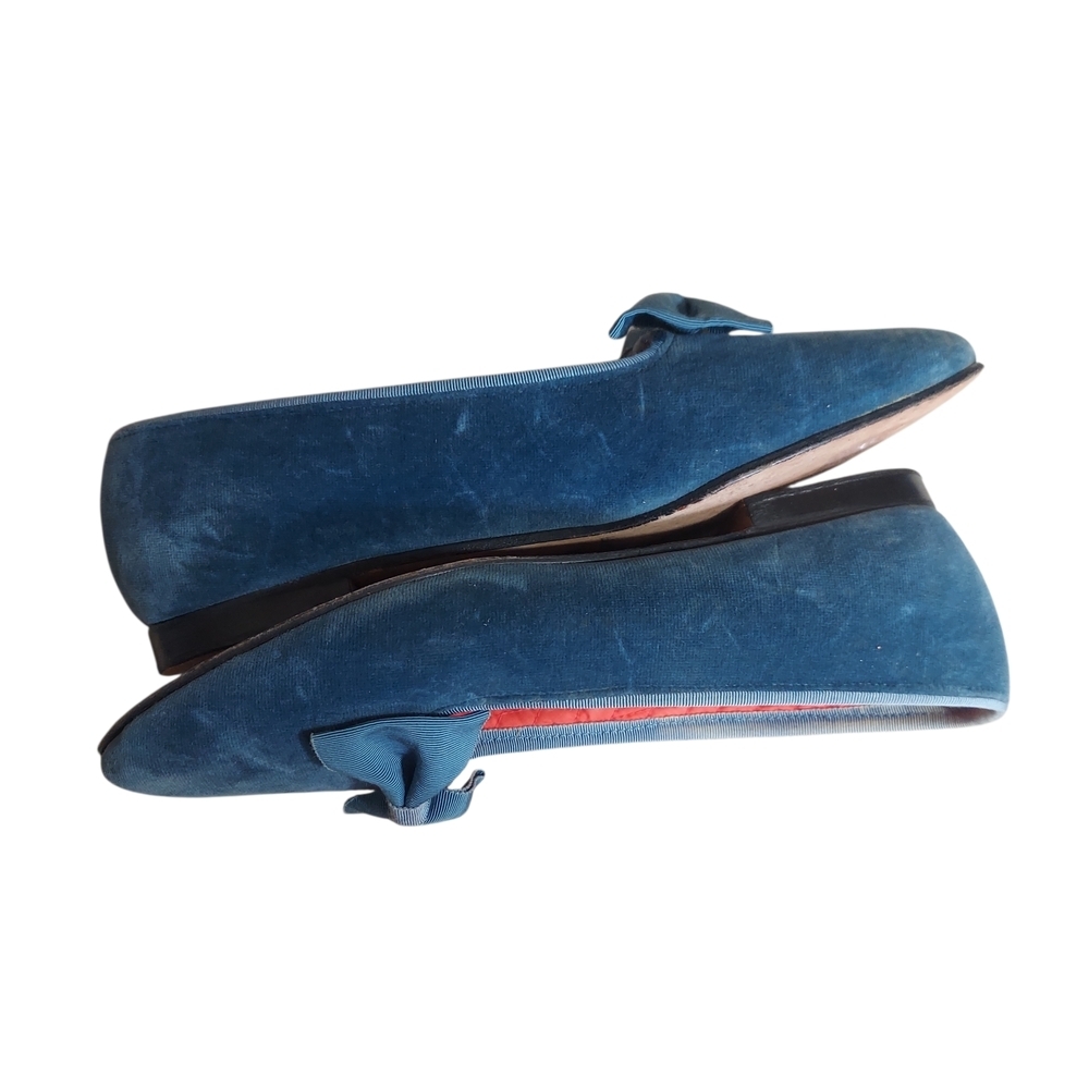 Rare Vintage Dunhams of Maine Blue Velvet Smoking Slippers Grosgrain Bow Size 11 - Picture 12 of 16